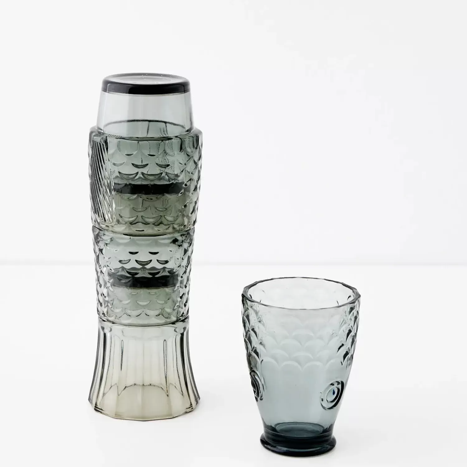 GigiandTom Fish Stackable Glass Set Of 4 Grey* Drinkware