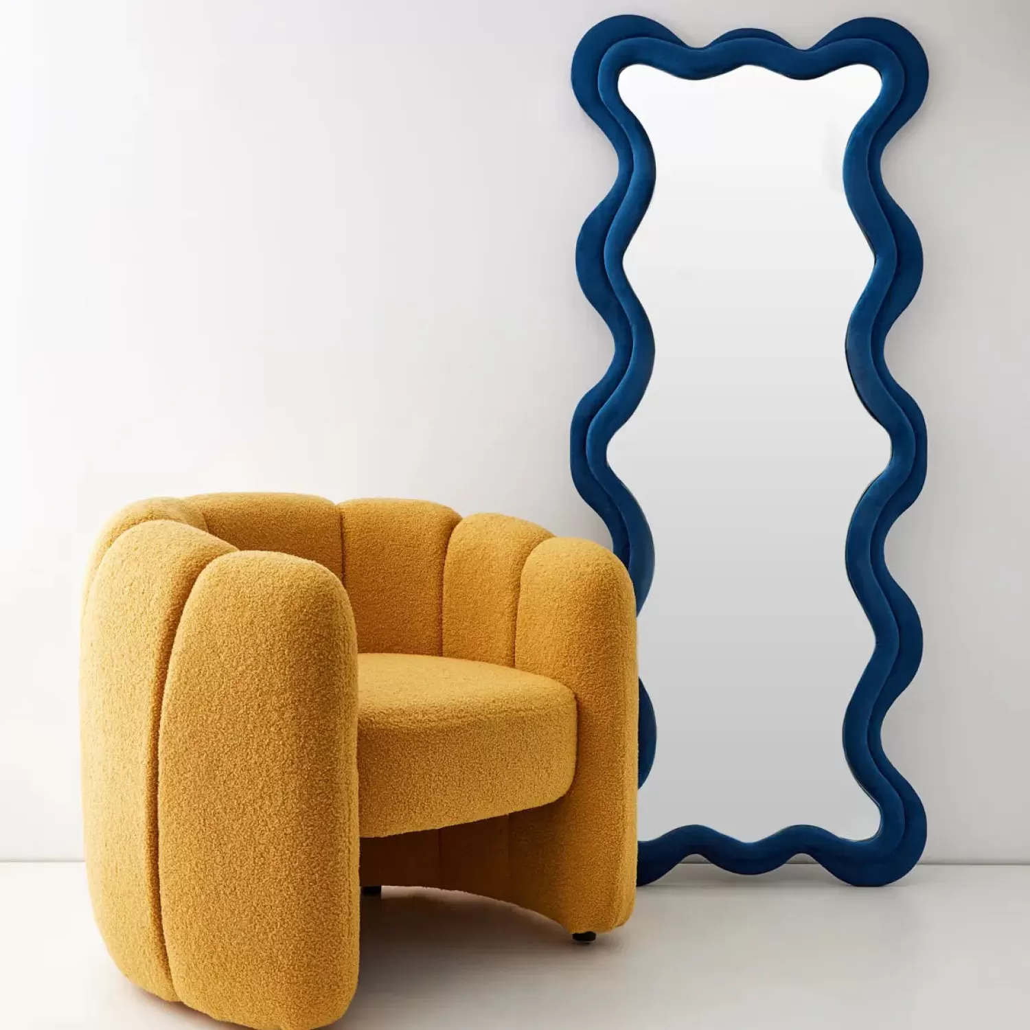 GigiandTom Kinked Wavy Velvet Full Length Mirror Blue* Mirrors