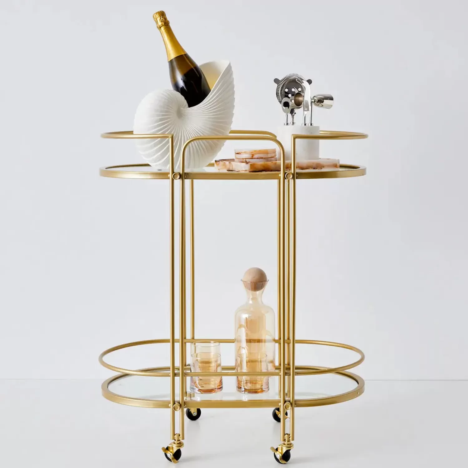 GigiandTom Retro Two-Tier Metal Bar Cart Gold* Bar Tools & Accessories