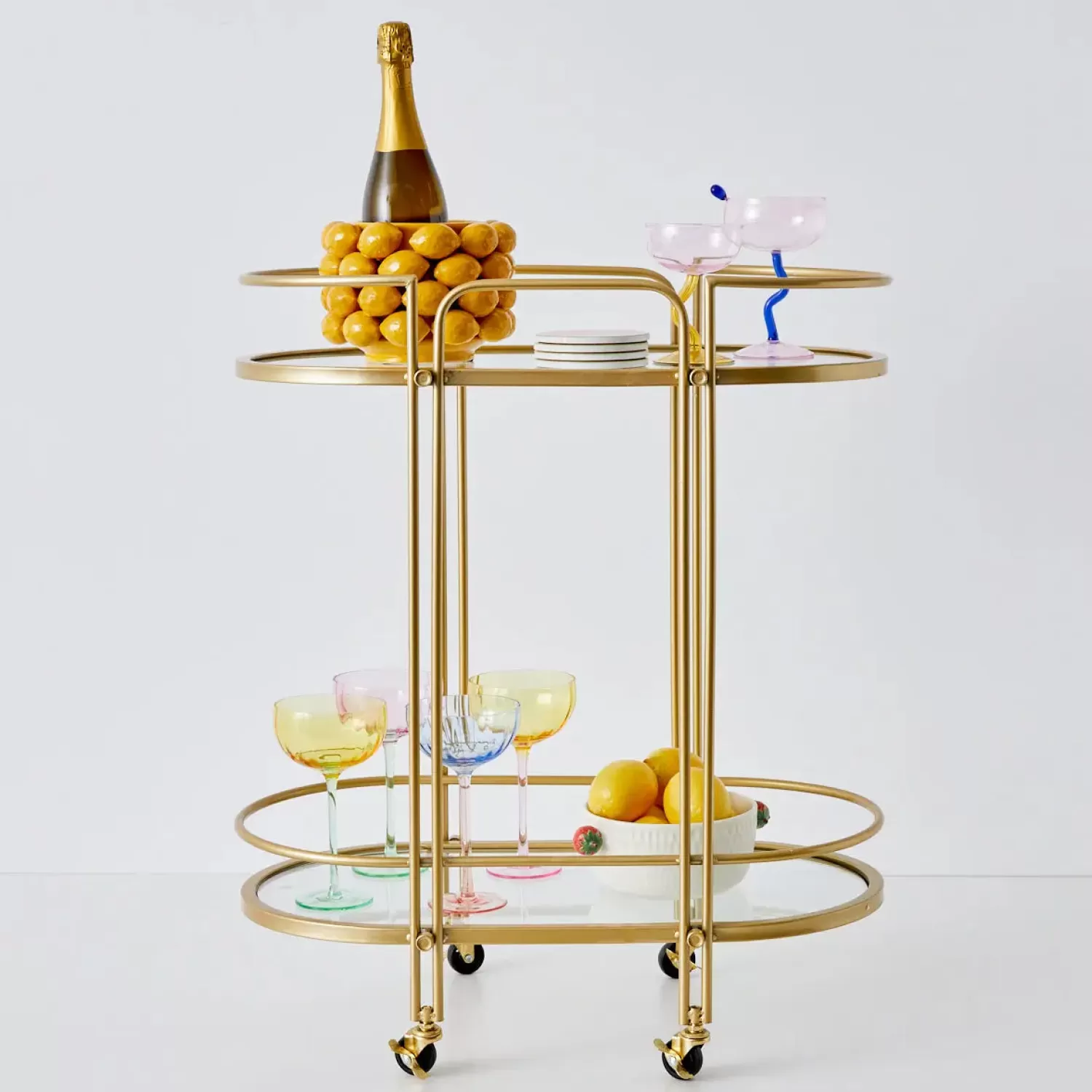 GigiandTom Retro Two-Tier Metal Bar Cart Gold* Bar Tools & Accessories