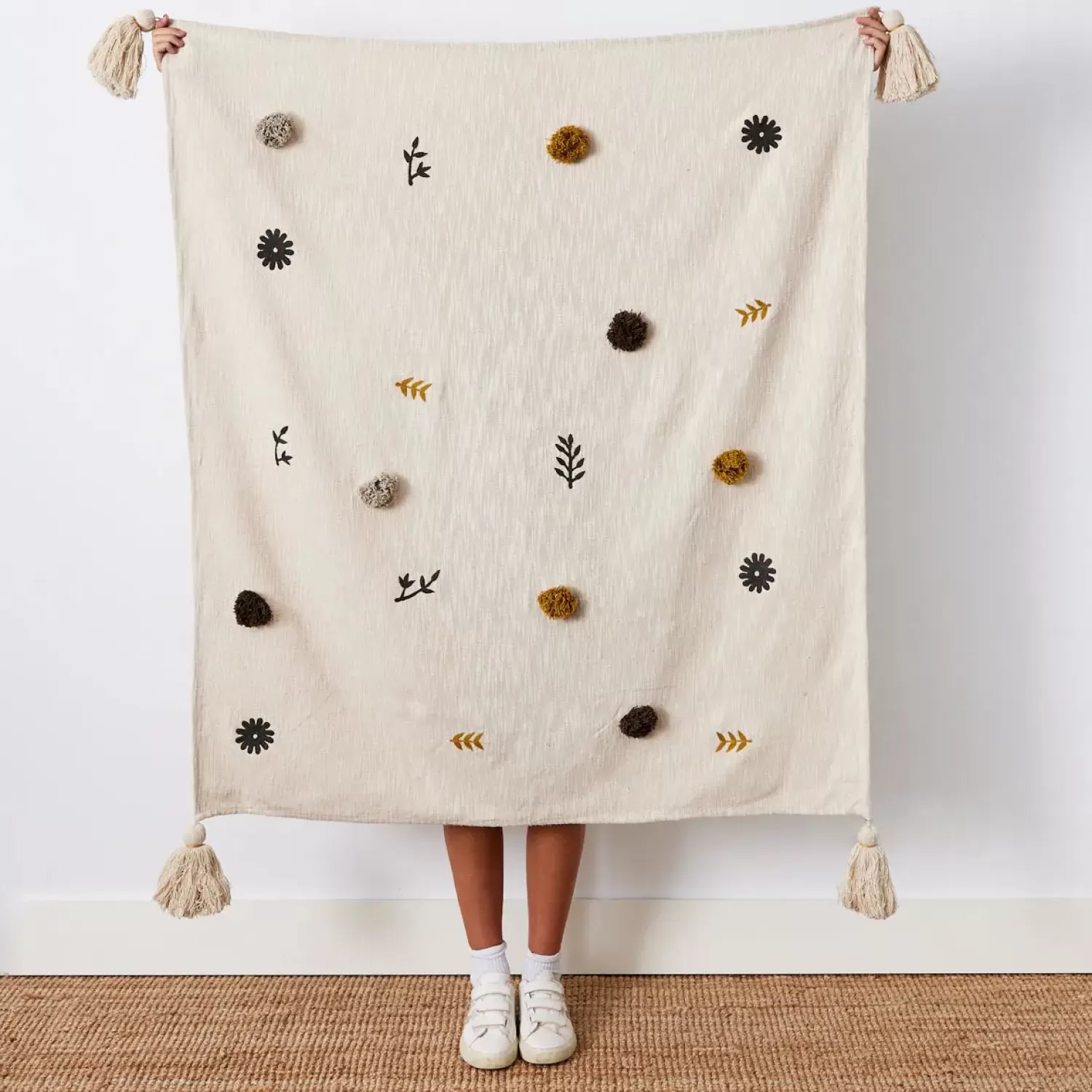 GigiandTom Spring Cotton Throw Blanket Off White* Cushions & Throws