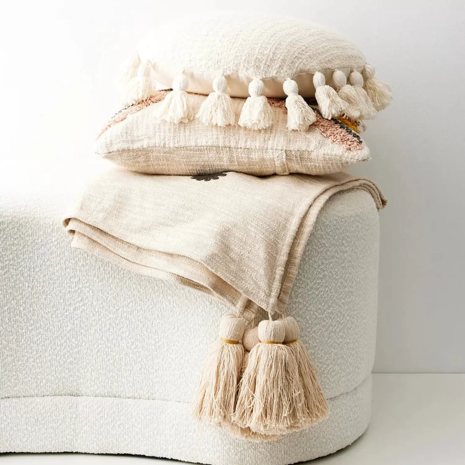 GigiandTom Spring Cotton Throw Blanket Off White* Cushions & Throws