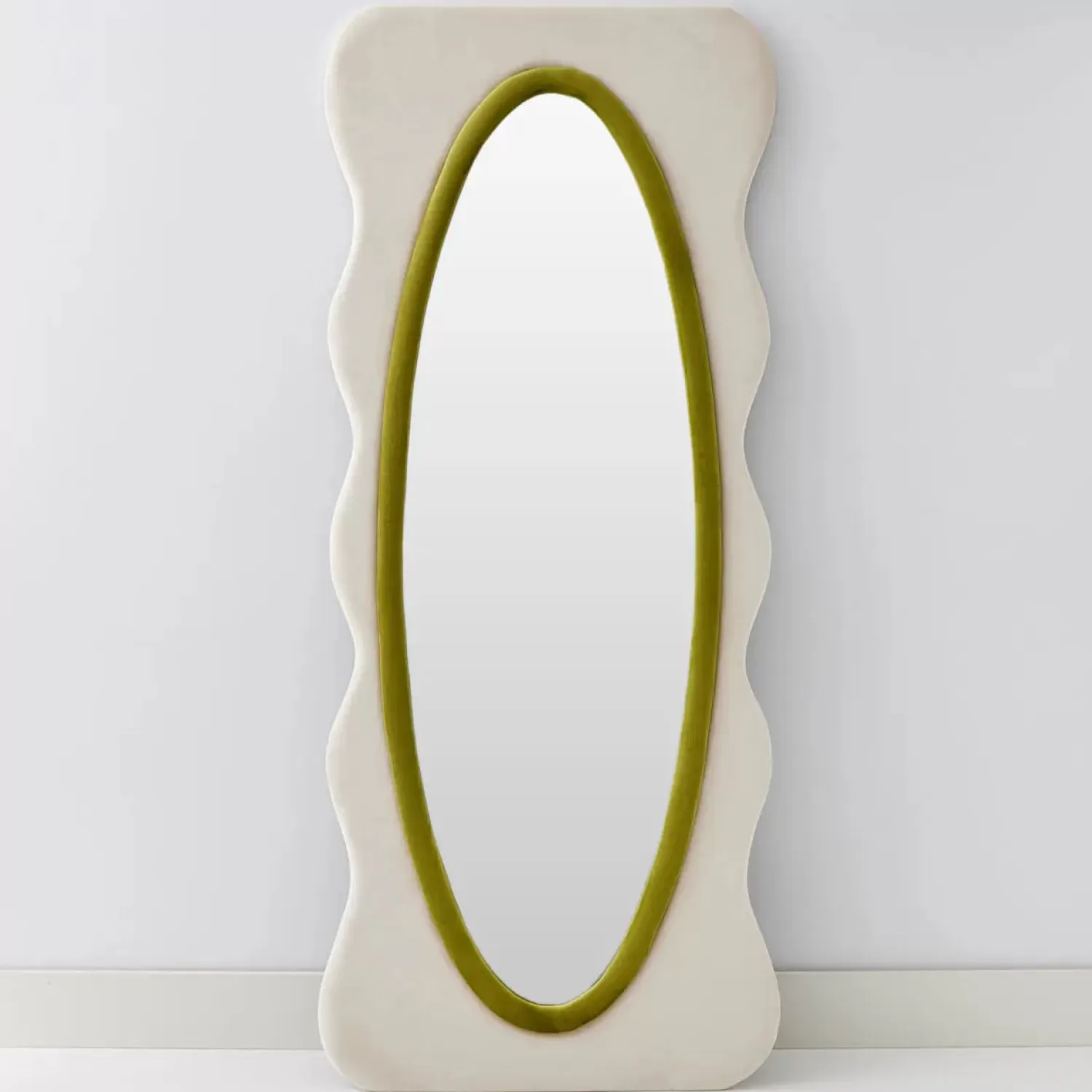 GigiandTom Squiggle Wavy Velvet Full Length Mirror Cream/Green* Mirrors