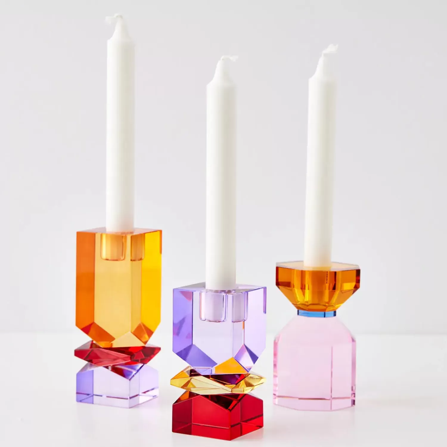 GigiandTom Technicolour Crystal Taper Candle Holder Amber Purple* Candle Holders